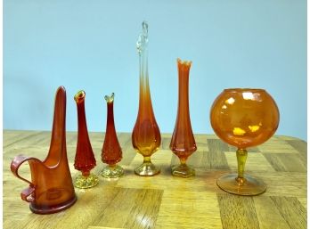 Set Of 6 Vintage Orange Glass Pieces Including Viking And Fenton