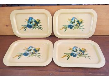 Lot Of 4 Mid-century Matching Rectangular Snack Trays With Pansy Design