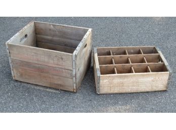 A Pairing Of Vintage Wooden Soda & Milk Crates