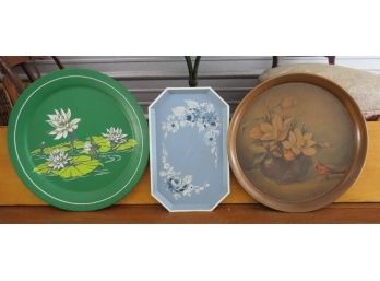 Three (3) Large Mid Century Modern Colored Metal Serving Trays