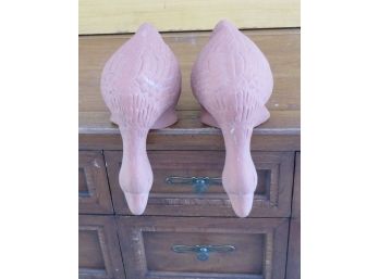A Pair Of Terra Cotta Cabinet Top Hanging Geese