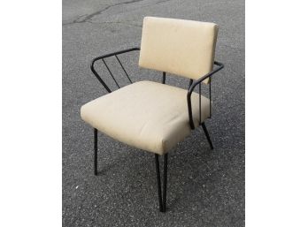 Mid Century Upholstered Chair With Metal Arms