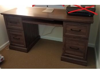 Executive Desk In Dark Gray Wood Style With Keyboard Drawer And Cord Management (Lot 015)