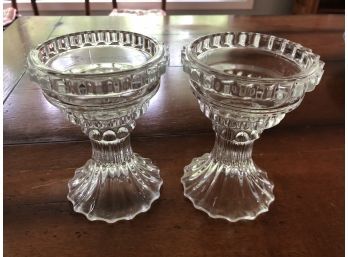 Pair Of Crystal Pedestal Goblet Style Candleholders - 6H