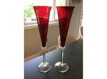 Pair Of Red Champagne Flutes