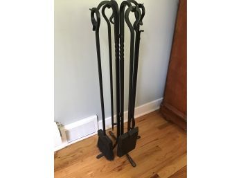 Black Forged Iron Fireplace Tool Set - 41H