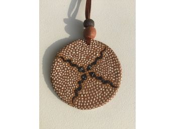 Interesting Clay And Leather Australia Pendant, Snake Meeting, Signed K. Swan