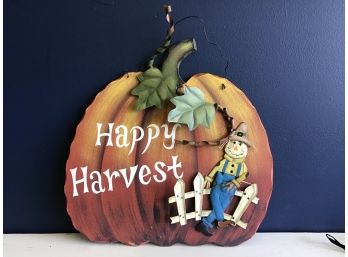 Pumpkin Shaped Door Sign With Scarescrow