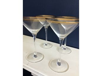 Set Of 4 Gold Rimmed Martini Glasses