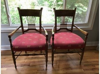 Baker Furniture Milling Road Spindle Arm Chairs, Dragonfly Upholstery