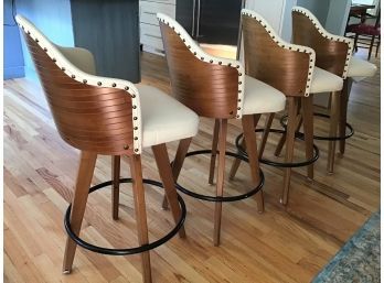 Set Of 4 Swivel Ahoy Counter Stools, Walnut/White