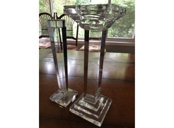 Oleg Cassini Signed Crystal Candlestick Plus Similar, Unmarked