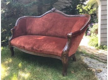 Antique Victorian Settee, Burnt Orange Velvet Upholstery