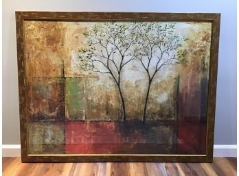 Large Framed Print Of Trees, Autumnal Colors, Rustic Frame - 50.5 X 38.5