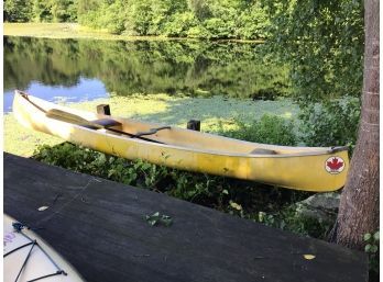 14 Foot Great Canadian Fiberglass Canoe W Paddle