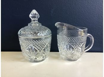 Anchor Hocking Wexford Glass Cream And Lidded Sugar Set