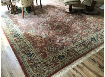 Large Wool Rug - Rust, Sage, Gold, Navy - 9.10 X 13.5