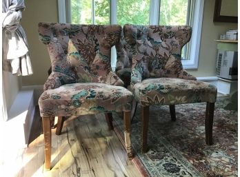 Set Of 4 Pier 1 Upholstered Peacock Chairs, Dual Fabric (see Description)