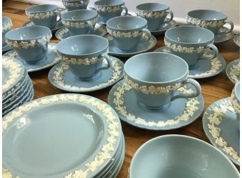 Wedgewood Of Etruria & Barlaston Embossed Queens Ware, White On Blue - 45pcs