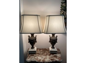 Pair Of Brass Urn And Marble Table Lamps 6x5x30in