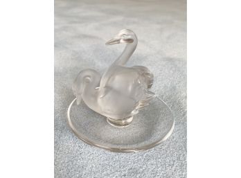 Lalique France Crystal Swans Ring Candy Dish Signed French No Chips 3.4x4in