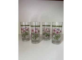 Set Of Four Portmeirion Botanic Garden Highball Butterflies And Flower Glasses 6.25'