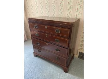 George III Mahogany Chest Veneer English Dresser With Slide And Bail Brass Handles 32x16.5x34.5in