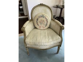 French Provencial Louis XVI Style Armchair Lot 1 27x21x35in Painted Floral Detail Wood Chair