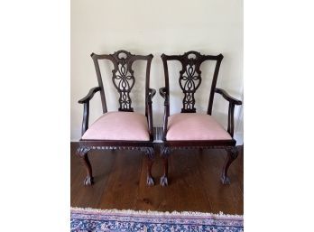 Pair Of Chippendale Style Mahogany Dining Armchairs 24x19x40.5in