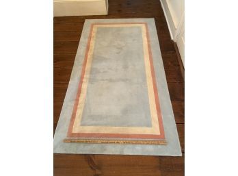 Custom Made Rectangular Area Rug Lot 4, Light Blue Carpet With Coral And Cream Band, 6ft8inx3ft9in