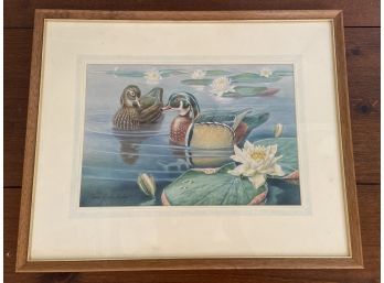 Watercolor Of Pair Of Mallard Birds Signed James Gordon Irving 21x17in Matted Framed Glass