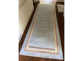 Custom Made Rectangular Area Rug Lot 3 Light Blue Carpet With Coral And Cream Colored Band 13ftx4ft7in