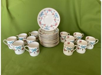 Crown Staffordshire Hand Painted Fine Bone China Blue Bow Espresso Exquisite Set