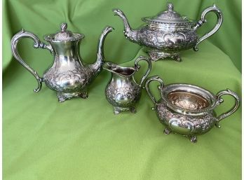 Sheffield Reproduction Tea & Coffee Pot Cream And Sugar Set Hand Chased 1446