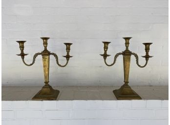 Antique Pair Very Heavy Very Solid Brass Candelabras 16x6.75x17 Decorative Design Elements Dolphin Inspired