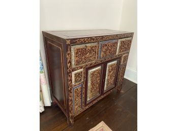 Chinese Lacquer Cabinet Hand Carved 30x14.5x29in