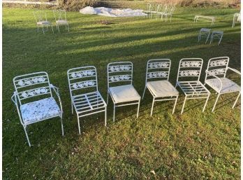 Six Wrought Iron Patio Chairs Two Arm Chairs 22x32x18 Solid Nice Vintage Heavy Beautiful, The Good Stuff