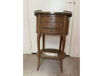 Oval Marble Top Side Table With Three Drawers, 18.5x14x29.5in Brass Trim