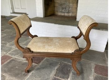 Antique Oak Throne Chair 38x17x28 Velour Solid Seat Lovely Wood Well Done