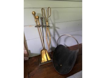 Brass Fireplace Tools And Log Carry