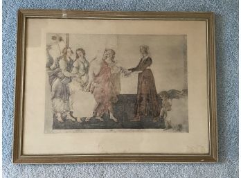 Vintage Print 5 Ladies And A Child 32x24in Framed Glass