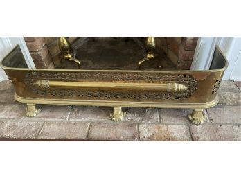 Brass Fireplace Fender English Reticulated Frame On Paw Feet 37x11in