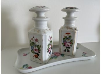 Ceramic Hand Painted Floral Containers And Tray