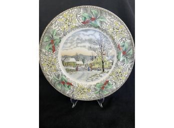 Vintage N. Currier 'new England Winter Scene' Made In England Exclusively For B. Altman & Co.10.5in