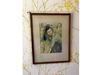 Singed A.B.Ibrahim, Paddy Field Harvest, Water Color Framed, Matted And In Glass. 18.25x23.25in