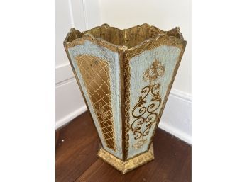 Office Trash Bin, A Decorative Craft Hand Made In Florence Italy, Numbered 809, 14.5x9.5in