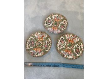 Set Of Three, Bright, Asian Style Plates, 9.5in Diameter