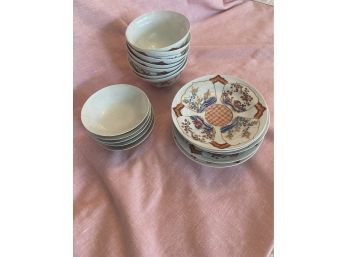 Asian Style Ceramic Miniature Saucers And Bowls, Very Thin, Like Seashells