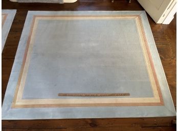 Custom Made Square Area Rug Lot 2 Light Blue Carpet With Coral And Cream Colored Band 7ftx6ft