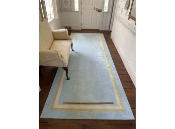 Custom Made Rectangular Area Rug Lot 1 Light Blue Carpet With Tan And Cream Colored Band 13x5ft.